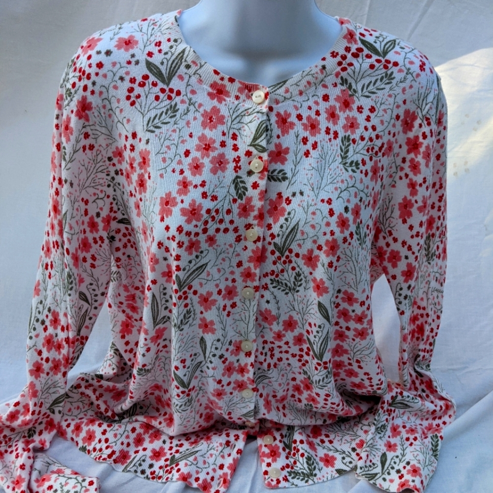 Women's  lightweight, floral cardigan.